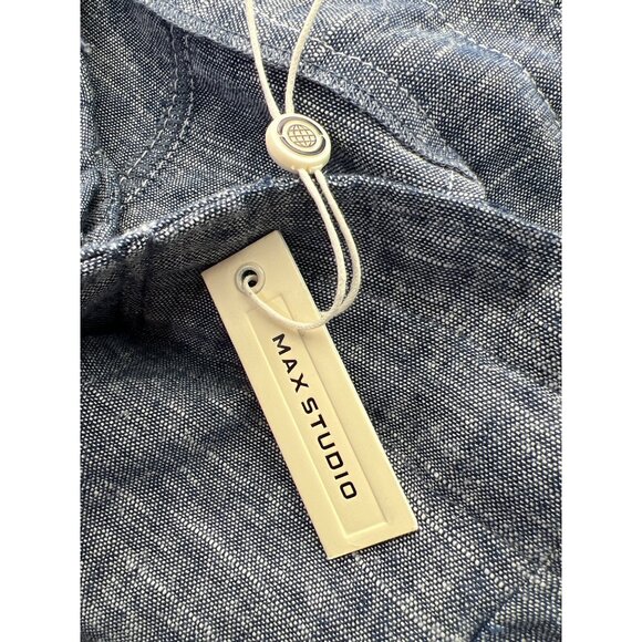 Max Studio Small Blue Chambray Wide-Leg Womens Pants With Adjustable Waist & Sid - Picture 5 of 10